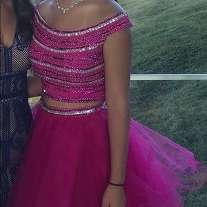 Off the Shoulder Hot Pink Sequin Homecoming Dress